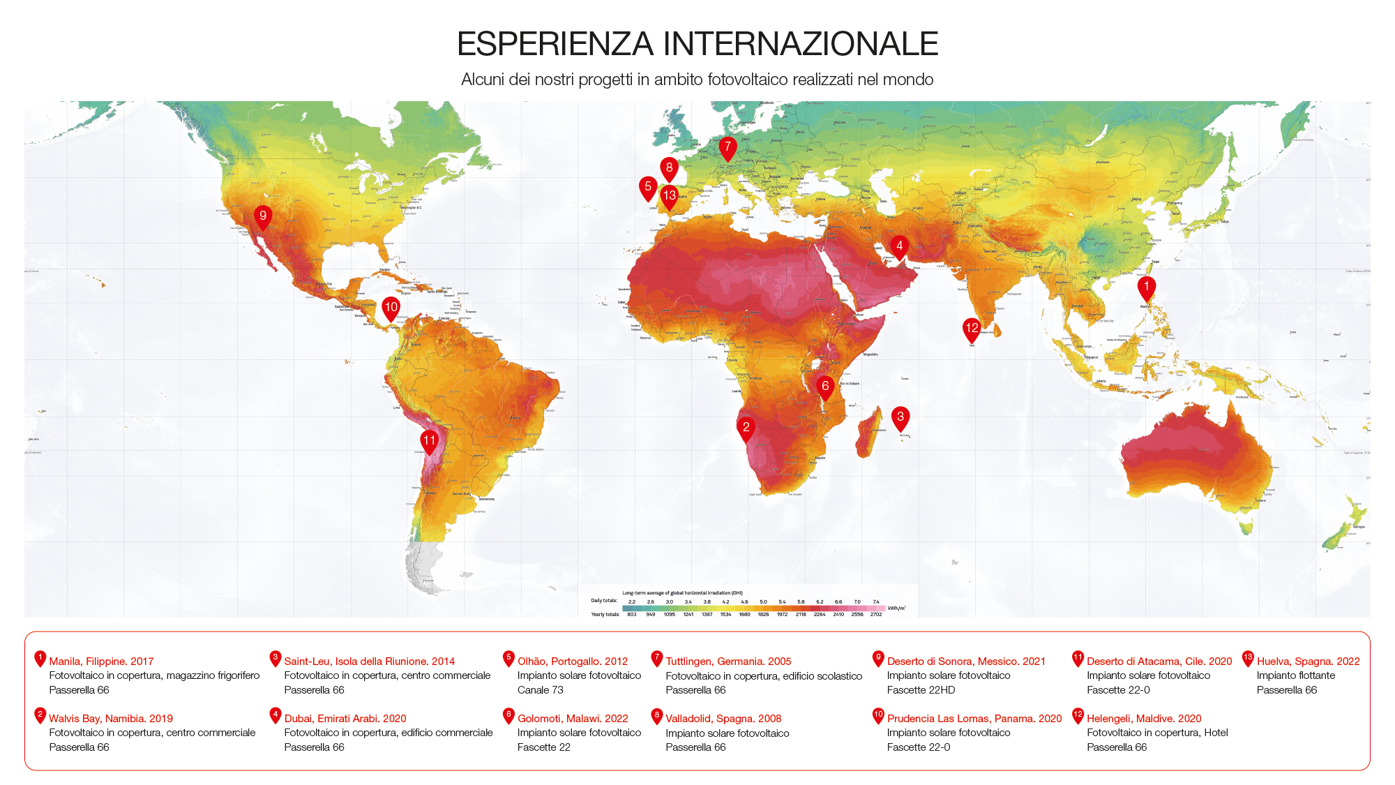 Mapa instalaciones fotovoltaicas Unex a nivel mundial.