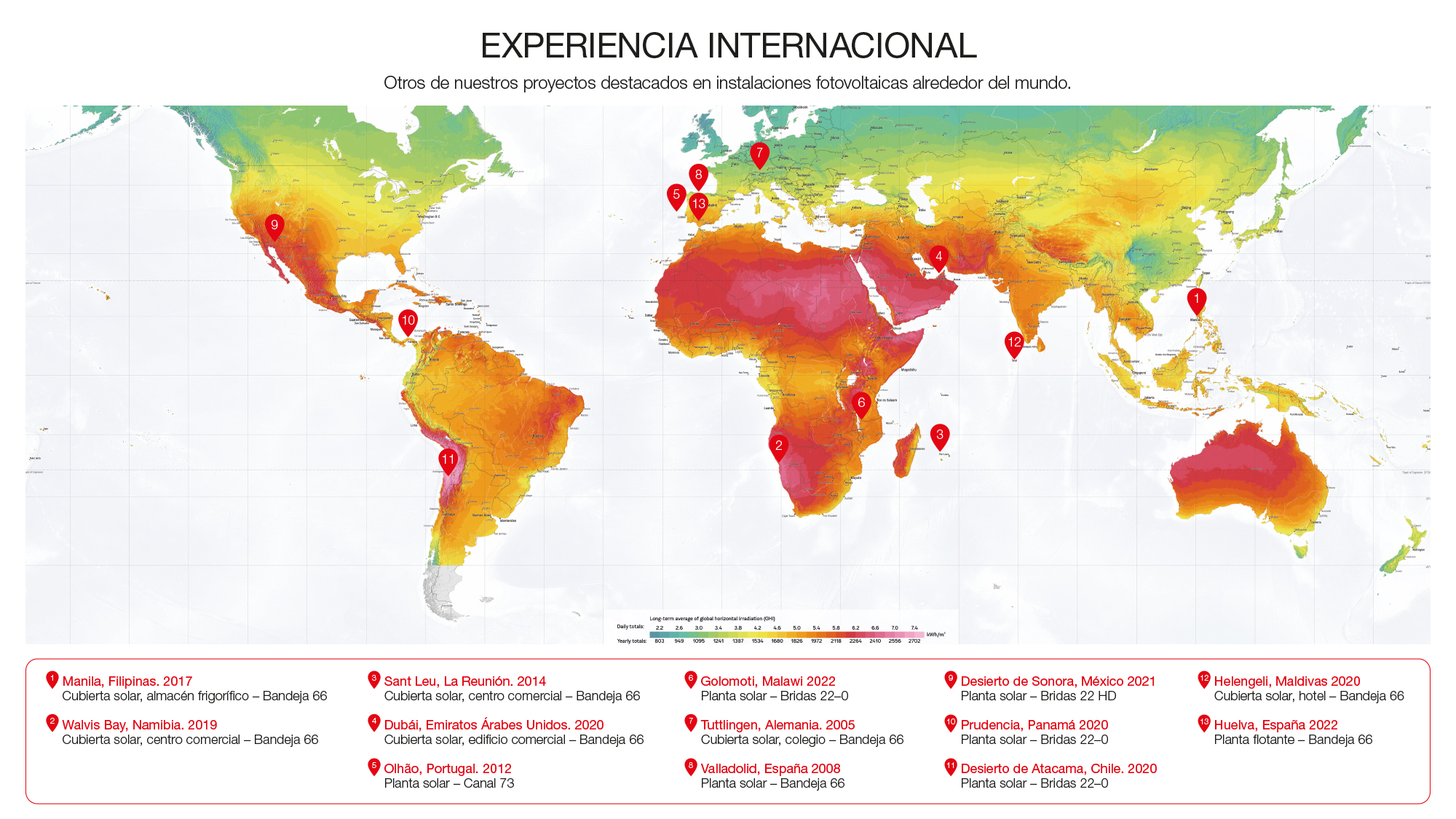 Mapa experiencia global unex en instalaciones fotovoltaicas